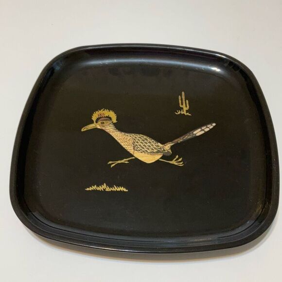 Vintage Couroc of Monterey Roadrunner Tray Mid Century. Wood and mother of pearl - Picture 3 of 8